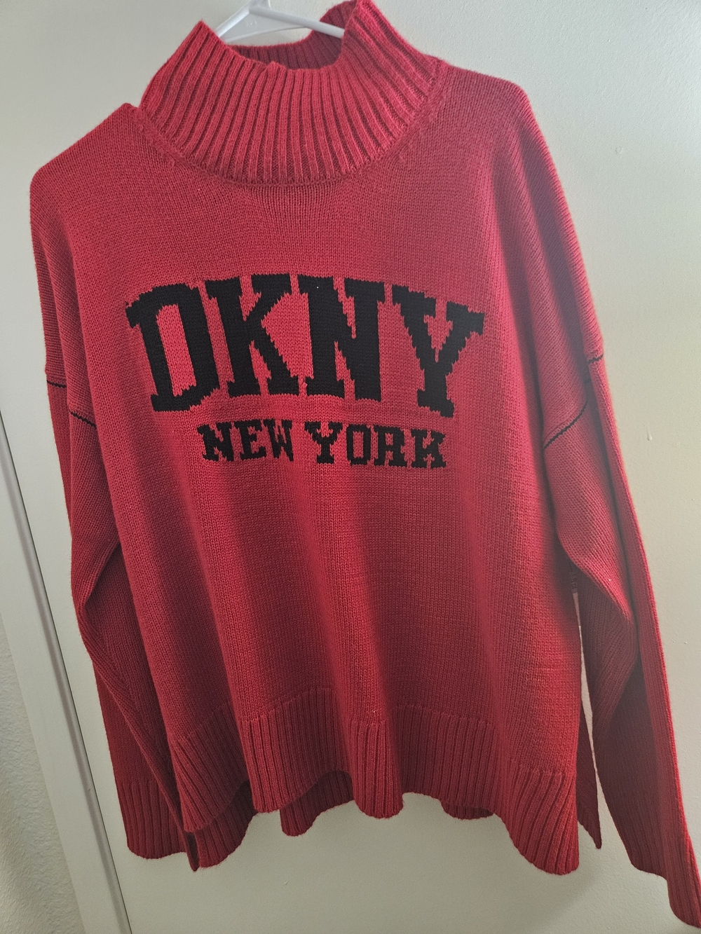 DKNY Red Mockneck Logo Sweater